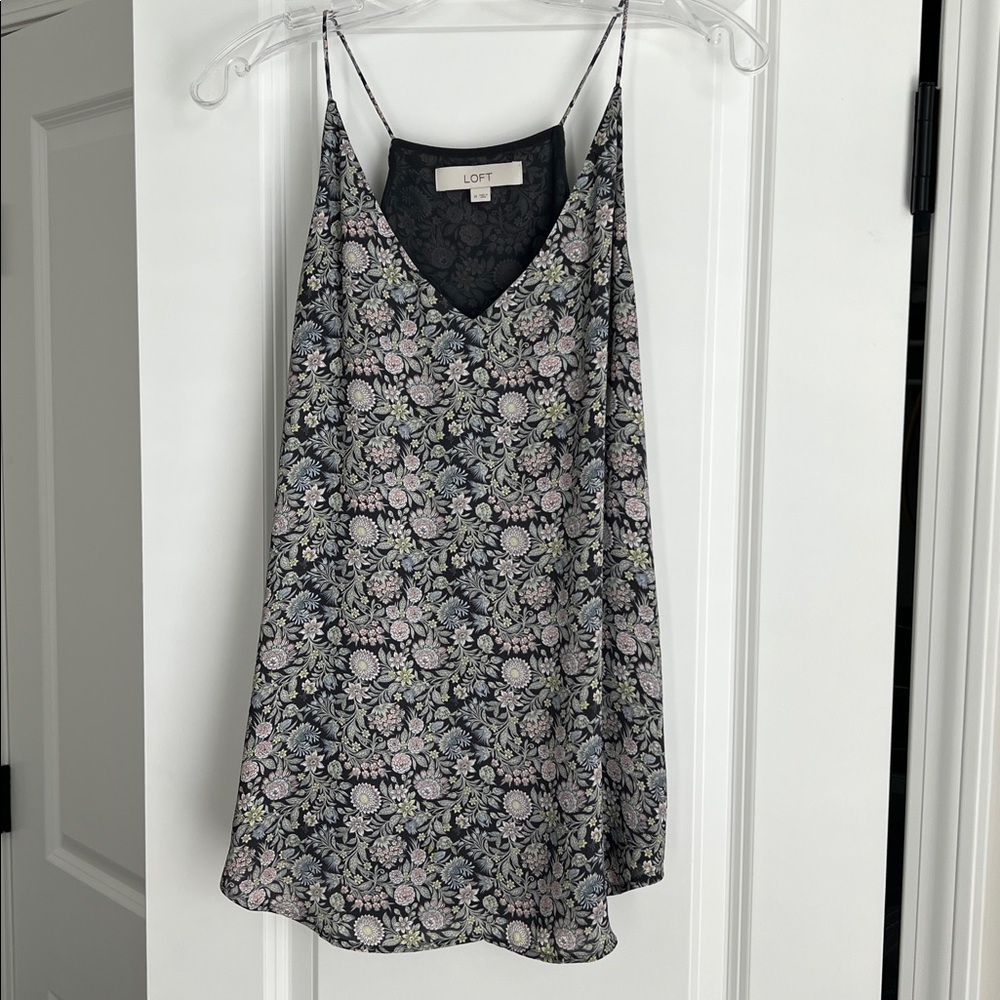 LOFT Grey/Black and Multicolored Floral Camisole